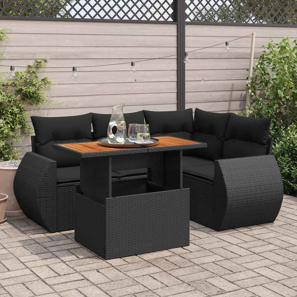 Vidaxl 5-Cz. Garden Lounge Set, Cushions, Black PE Rattan