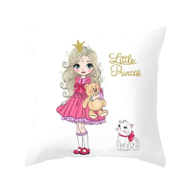 Söt Tecknad Liten Prinsessa Kuddfodral Dekoration Vardagsrum Soffa Sovrum Bil Barnrum Örngott 45*45cm