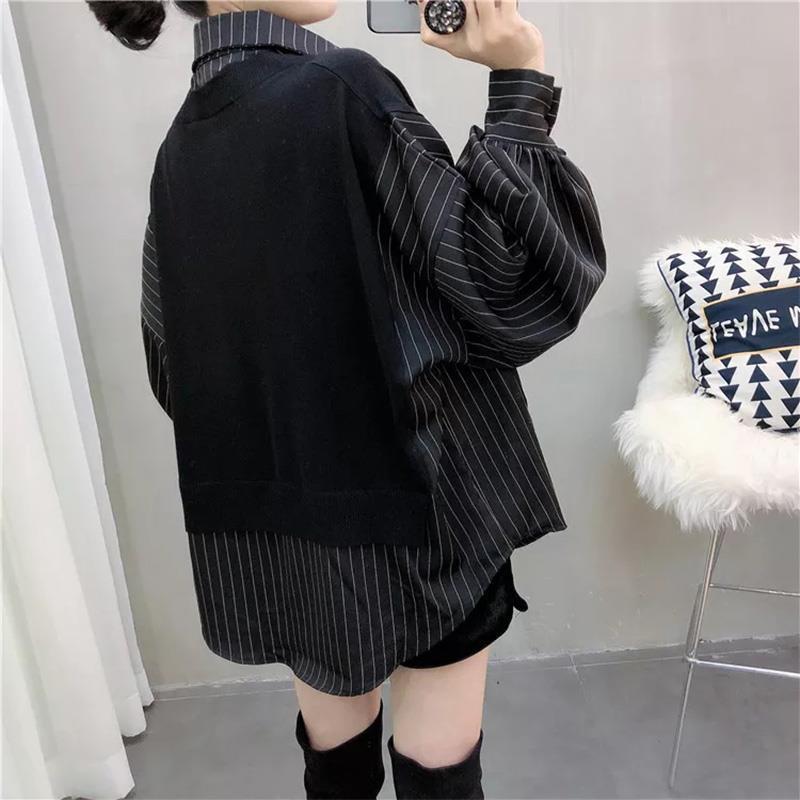 Spring and Autumn Women's Fashion Patchwork Fake Two-piece Shirt