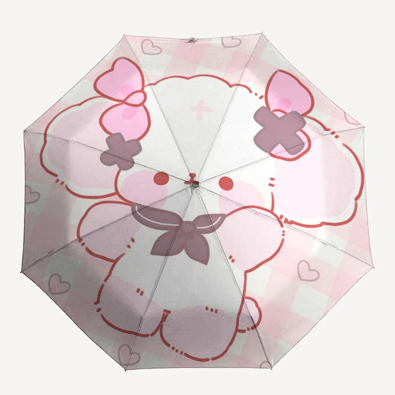 1pc Adorable Heart Bowknot Design Automatic Folding Umbrella with Cross Pattern - Perfect for Fans, Travelers, Daily Use, and Festive Gifts!F063