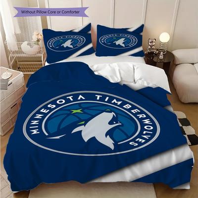 Minnesota Timberwolves Logo Three-piece Set(1 * Duvet Cover + 2 * Pillowcase, Without core)Soft and Comfortable Christmas Birthday Gift Bedding Set