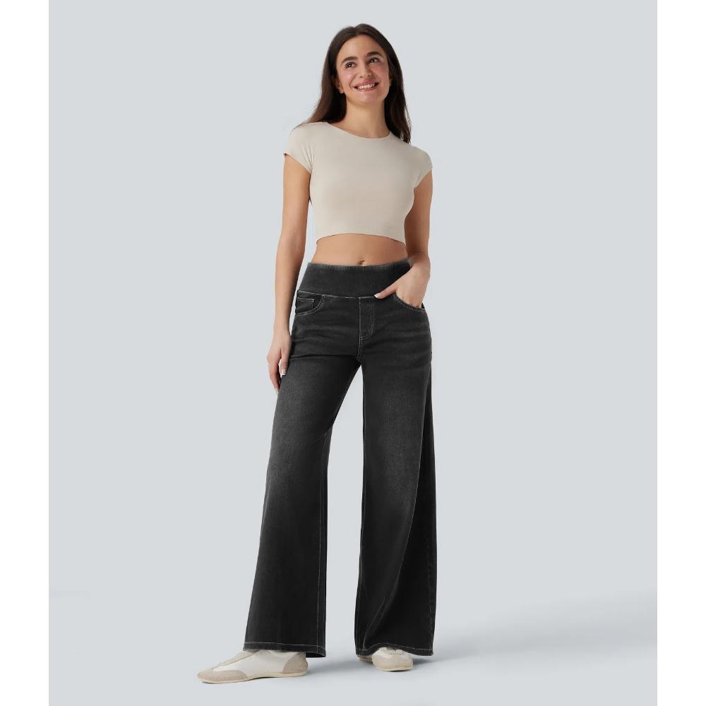 Spring and Summer New High-waisted Loose Stretch Wide-leg Jeans, Slimming and Form-fitting Wide-leg Women's Jeans and Long Pants