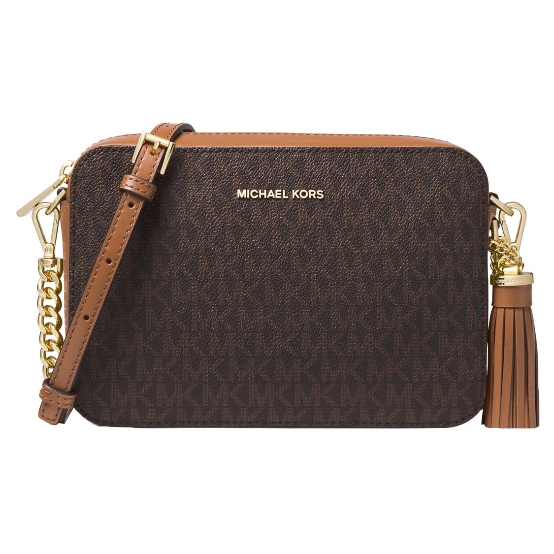 

Новые сумки-камеры MICHAEL KORS Jet Set из коровьей кожи, сумки через плечо, среднего размера, женские, темно-коричневые и цвета желудя, 32F8GF5M2B-BROWN 19.1*3.0*9.9CM