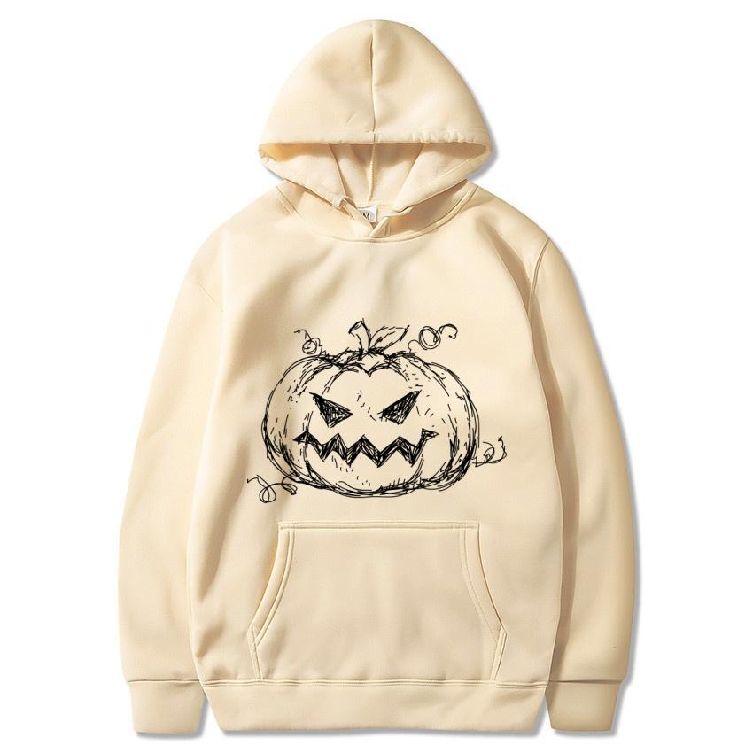 Halloween Autumn Winter Big Pumpkin Printed Hoodie Men's Fashion Warm Sweatshirt Casual Street Wear Warm Hoodie Gift
