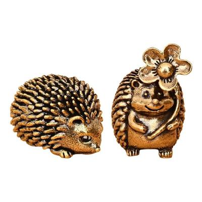 Igel Skulptur aus Messing Miniatur Tierfigur Antike Metallornament Glücksbringer Fengshuis Statue Desktop Dekorationen Geschenk