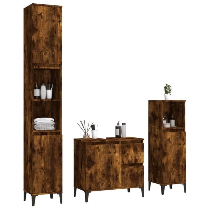 VidaXL Bathroom Cabinet Set 3 Pcs Smoked Oak 3185548