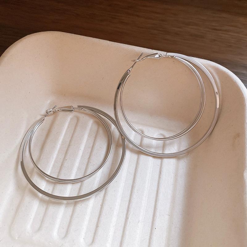 European and American simple metal feeling multi-layer circle steel needle earrings personalized exaggerated geometric earrings