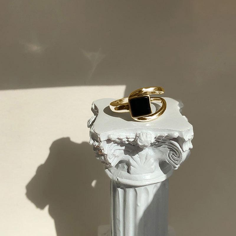 Double Open Square Zirconia Ring Female Niche Design Fashion Ins Tide Cold Wind Light Luxury Simple Jewelry Index Finger Ring Everyday Dainty Ring