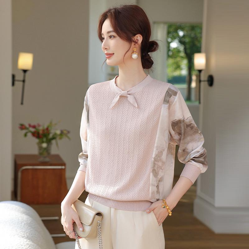 

Stylish Spring Knit Tops for Middle-Aged Women - Long Sleeve Gauze Layer T-Shirt 120