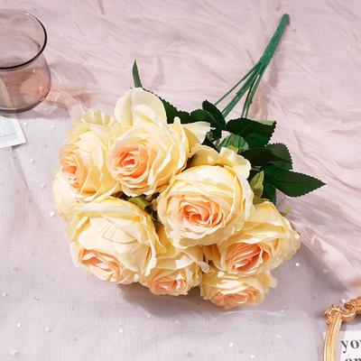 Multicolor Rose Artificial Flower Silk Petal Green Leaves Faux Rose Floral Arrangement 9 Heads Lifelike Flowers Home Decoration
