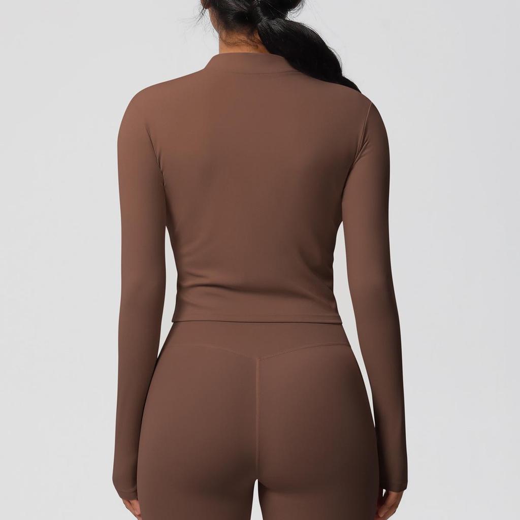 Quick-Dry Nude-Feel Zip-Up Fitness Jacket – Women's Long Sleeve Yoga & Running Top