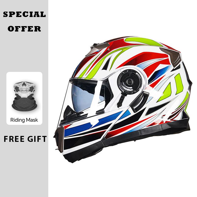 2025 New Professional Motorcycle Helmets Racing Flip Up Helmet ABS Material Modular Dual Lens Bluetooth Full Face Helmet DOT ECE