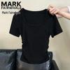 Mark Fairwhale Women's Square Neck Ruched Slim-Fit Short Sleeve T-Shirt