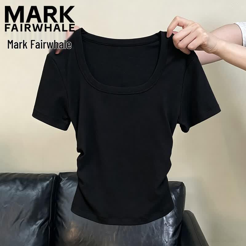 Mark Fairwhale Women's Square Neck Ruched Slim-Fit Short Sleeve T-Shirt