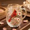 Blumenmuster Glasbecher Morgen-Teetasse, Kolibri-Blumenbecher mit Goldrand, Natur-Motiv Glasware für Kaffee Saft Wein Heiß Kalt