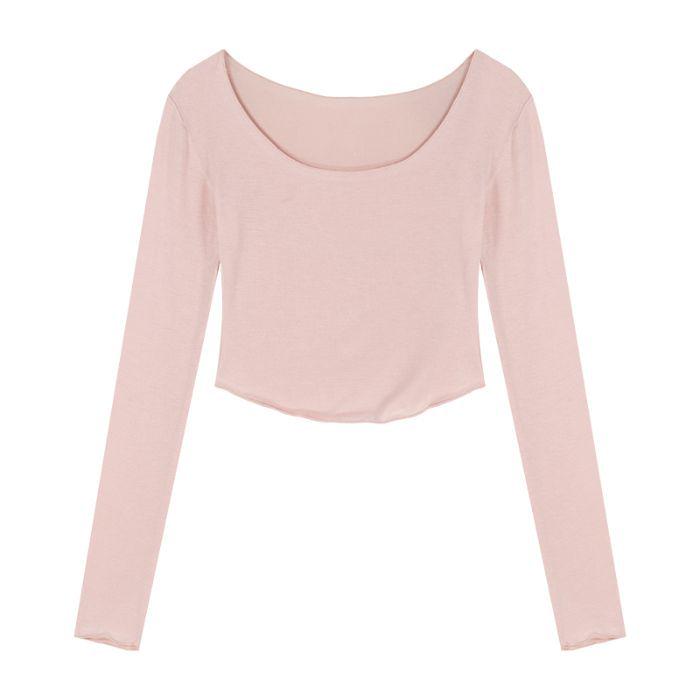 

Жіноча приталена футболка з U-подібним вирізом, що підкреслює талію, з незвичайними довгими рукавами Large рожевий