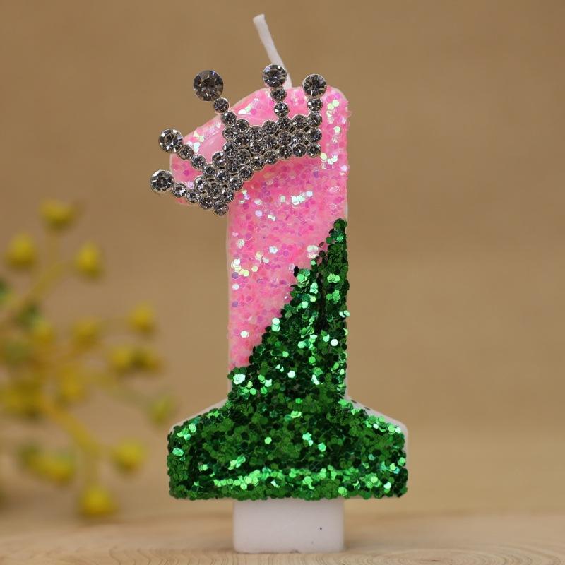 Color Block Number Birthday Candle Cake Decoration First Year Celebration Crown Birthday Candle