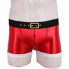 Christmas Underwear Men Red Faux Leather Belt Printed Panties Holiday Novelty Santa Claus Costume Male Sexy Tight Boxer Shorts