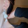 Exaggerated heavy industry long super fairy white flower earrings, new temperament pearl water drop earrings, earrings for women