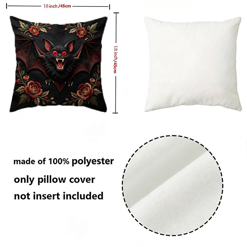 Goth Floral Vampire Bat Throw Pillow Covers Pattern Cushion Cover Suitable for Sofa Bedroom Car Pillow Cover