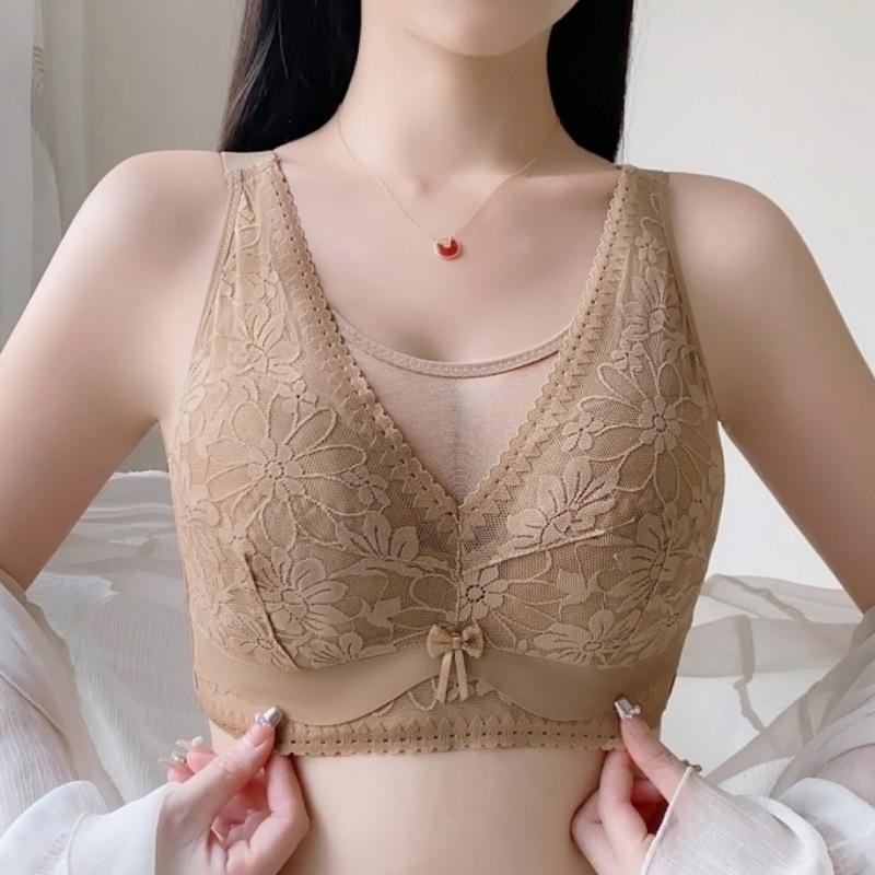 Large Size Bra for Women Without Steel Rims Thin Bra for Women with Lace Double Breasted Anti Sagging Breathable Bra