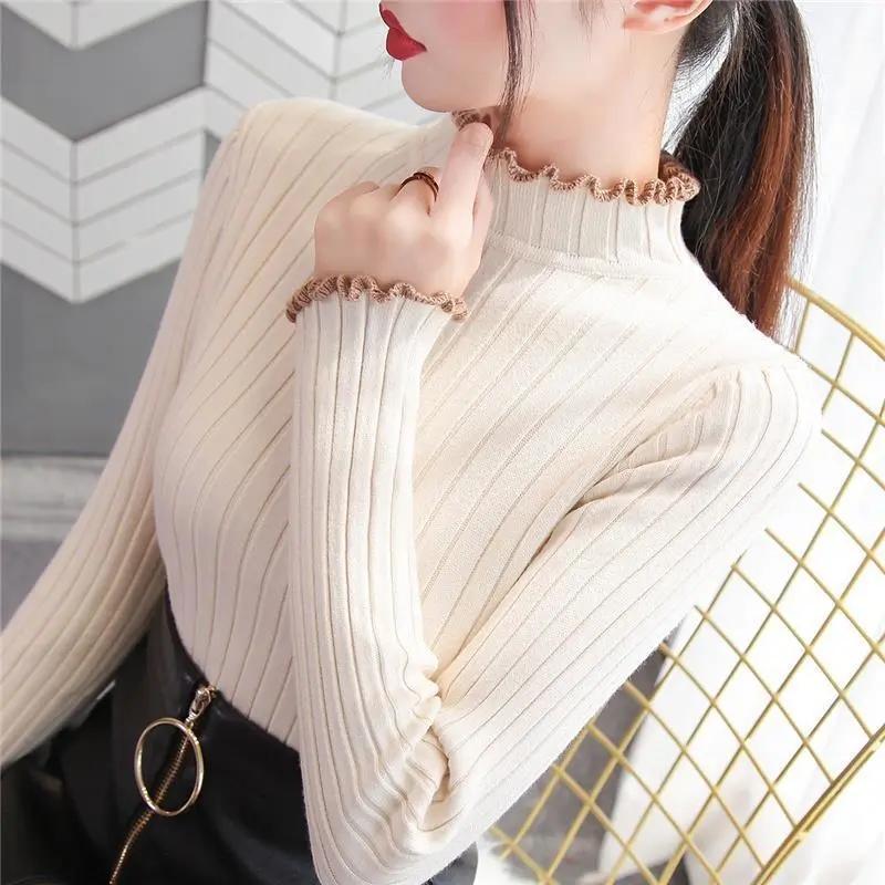 Maglioni Autunno Inverno Ispessiti a Mezza Scollatura Donna Slim Lavorati a Maglia Maglie di Base Donna Taglie Grandi Maglioni Casual