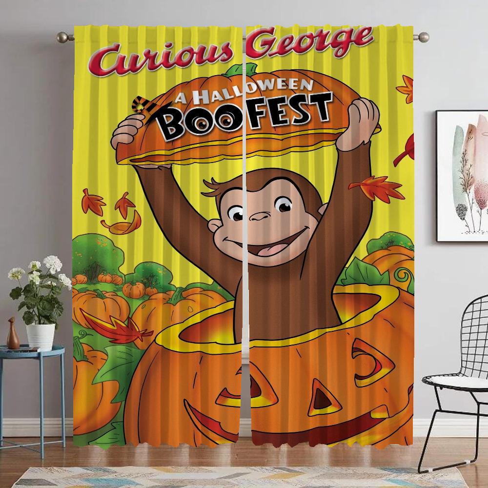 Curious George Curtains for Bedroom Curtains Child Room Shades Window Curtain Partition Halloween Decoration Living Kitchen Home