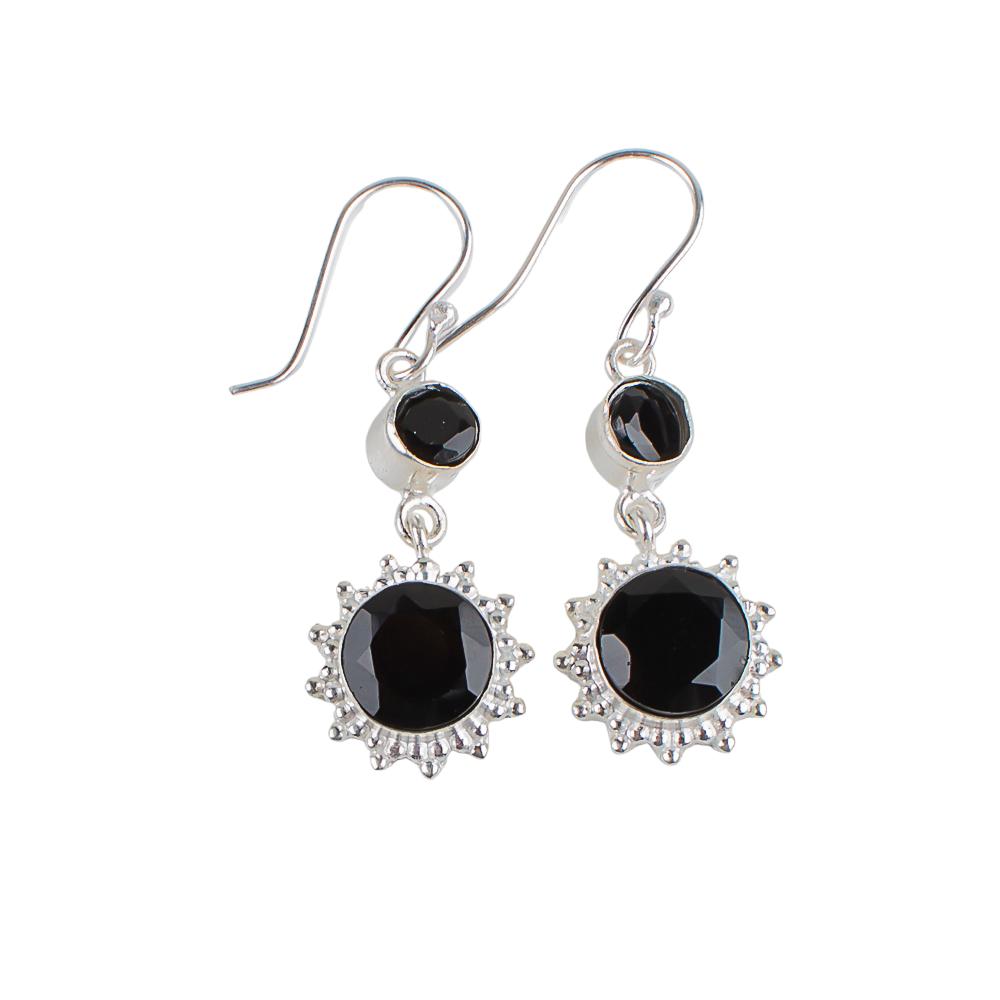 Black Onyx Gemstone 925 Sterling Silver Jewelry Handmade Earrings 1.80" For Gift EE-13-18