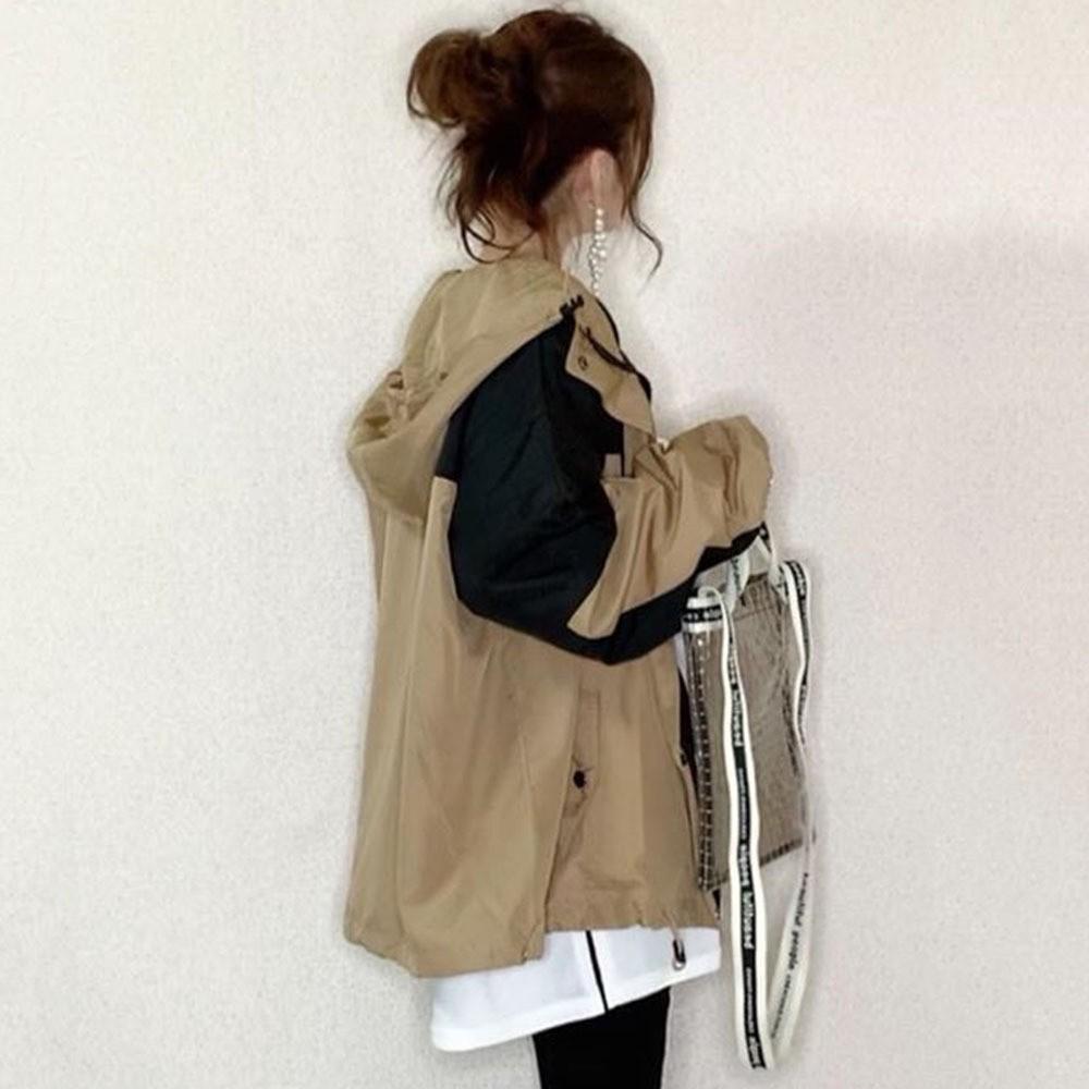 Frühling und Herbst Langarm Casual Mantel Farbe Passenden Lose Dünne Kapuzenmantel Frauen