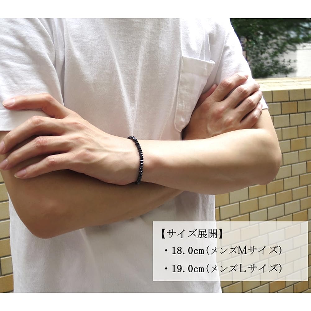 Gin No 5mm Flat Cut Black Spinel Length August Natural Stone [Shinjuku Kura] Bracelet, 17cm-19cm (19cm Men's L, Women's LL), Birthstone,