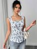 Übersee Sommerurlaub Stil Mini-Weste mit Blumenmuster und Bindedetail für Damen