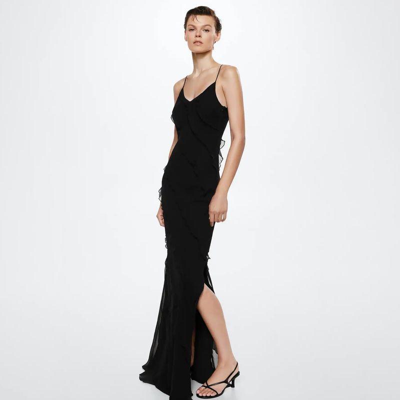 Split Dress Spring/Summer New Frill Sling Long Dress V-neck Sexy Backless High Waist Split Dress Women