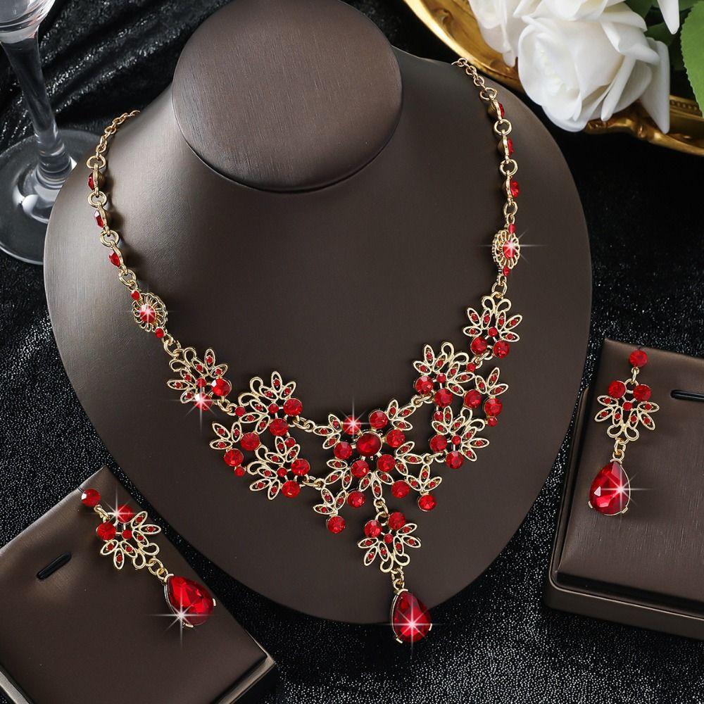 Crystal Earrings Necklace Set Exaggerate Women's Jewelry Fashion Rhinestone Jewelry Set Party