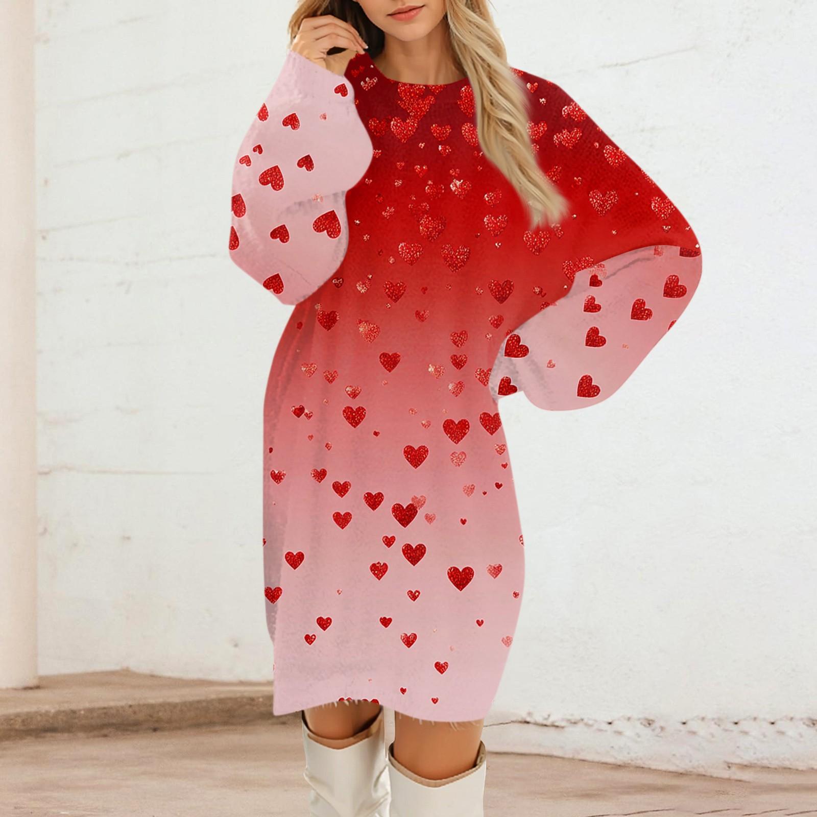 

Женские повседневные платья с круглым вырезом и длинным рукавом из плюша с принтом ко Дню святого Валентина M