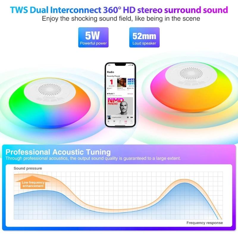 Floating Speaker for Pool Waterproof Portable Speaker Wireless Floating Stereo Speaker with Led Light Shower Speaker