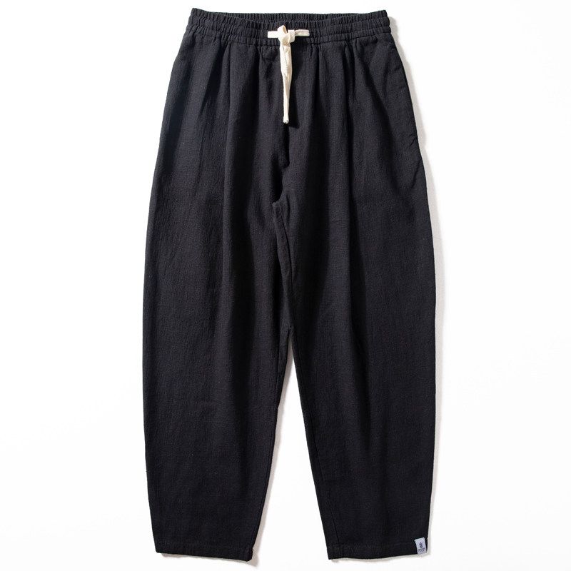 Cotton Linen Pants Men Summer Thin Breathable and Loose Straight-leg Casual Pants Men Plaid Chinese Style Draped Pants