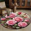 1pc Elegant Rose-Themed Circular Area Mat, Washable Polyester Floor Mat with Lush Floral Design for Living Room, Bedroom, Kitche