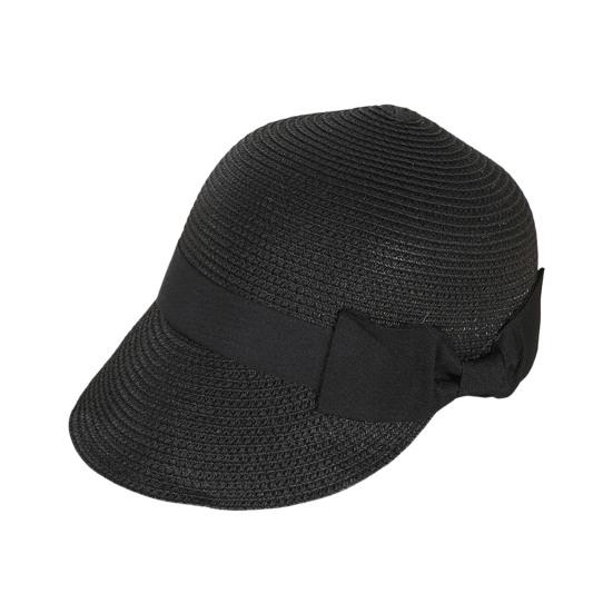 Chapeau de paille Large Ruban Noir Nœud Dôme Visière Plate Casquette de Baseball Léger Respirant Chapeau Protection Solaire