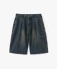 AOTT Washed String Cargo Bermuda Denim Pants Dark Blue