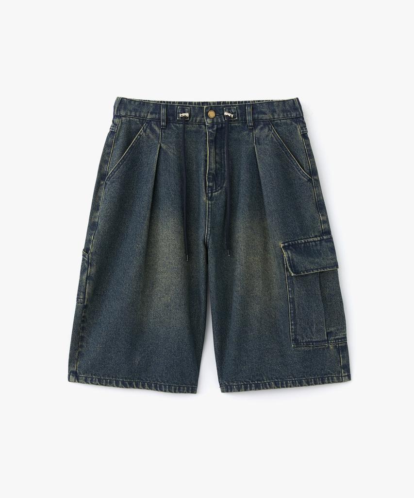 AOTT Washed String Cargo Bermuda Denim Pants Dark Blue