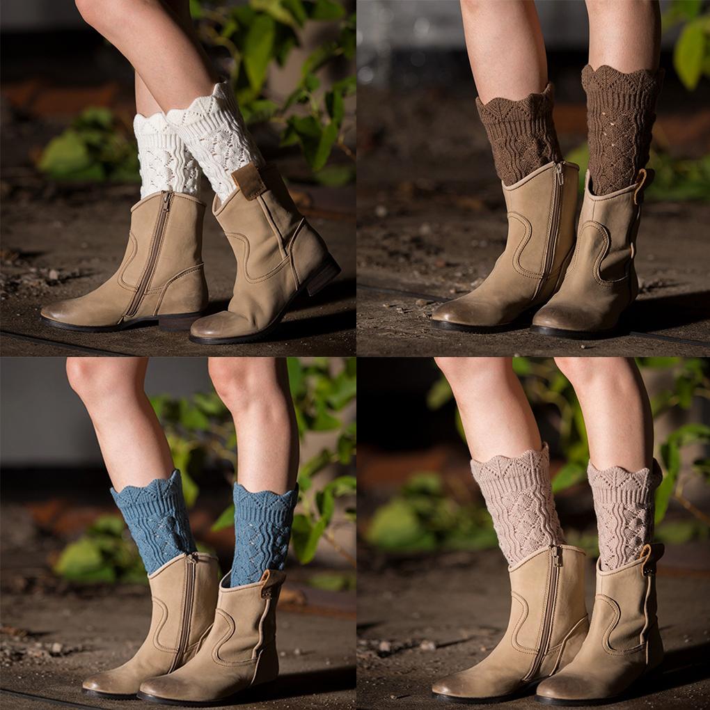 1 Pair Cute Soft Lace Women Girl Winter Leg Warmers Acrylon Crochet Hollow Knit Boot Socks Toppers Cuffs