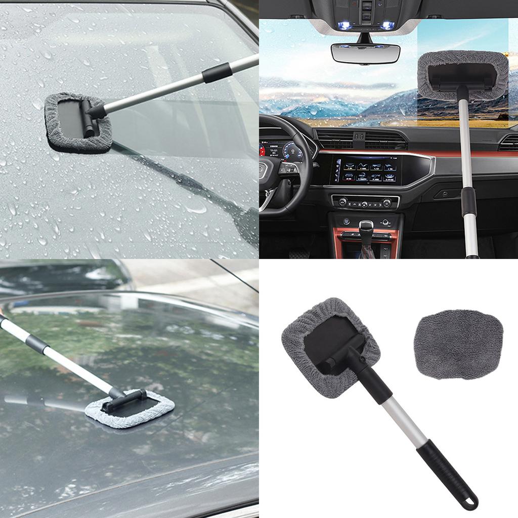 Telescopic Windshield Cleaning Tool With Aluminum Handle and Reusable Pad Cleaner Brush For Car Owners Enthusiasts