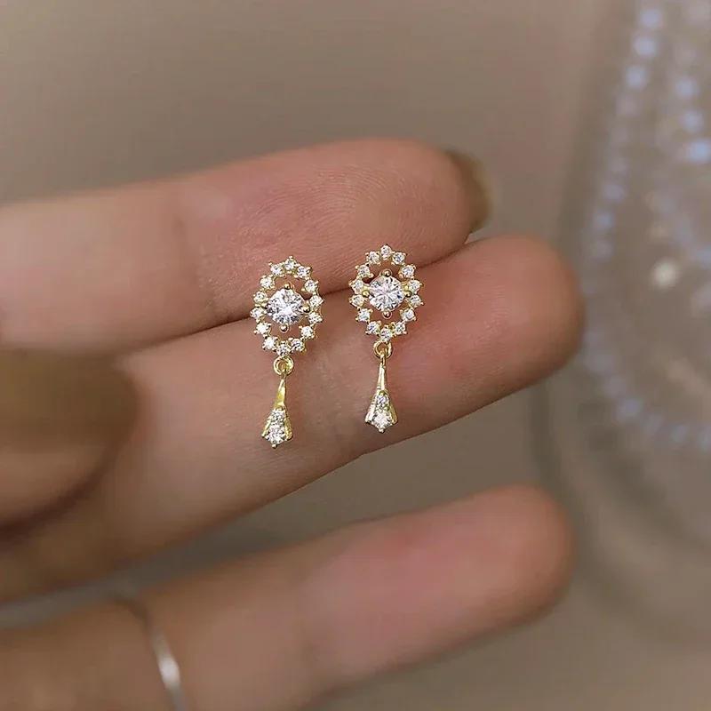 Huitan Dainty Sweet Drop Earrings Female Delicate Shiny CZ Graceful Ear Accessories Attractive Lovely Engagement Party Jewelry