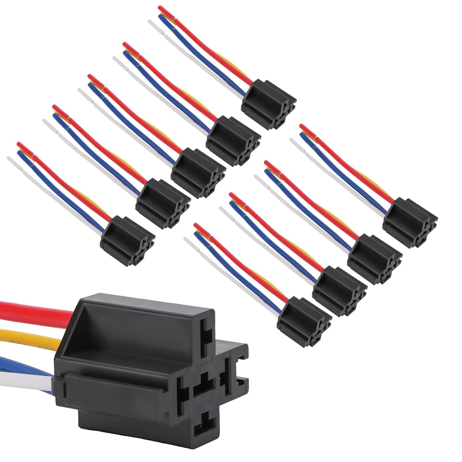 10 Pack Style 12AWG Relay Socket, 12V DC 4-PIN SPDT, Interlocking Relay Socket Harness Base with Wires 4-Pin