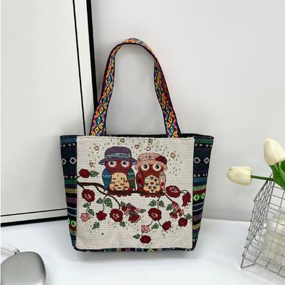 Double-sided Ethnic- Embroidered Handbag, Retro- Shoulder Bag, Large Capacity Linen Embroidered Tote Bag For Women.