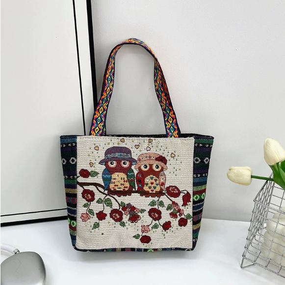

Double-sided Ethnic- Embroidered Handbag, Retro- Shoulder Bag, Large Capacity Linen Embroidered Tote Bag For Women. One Size білий