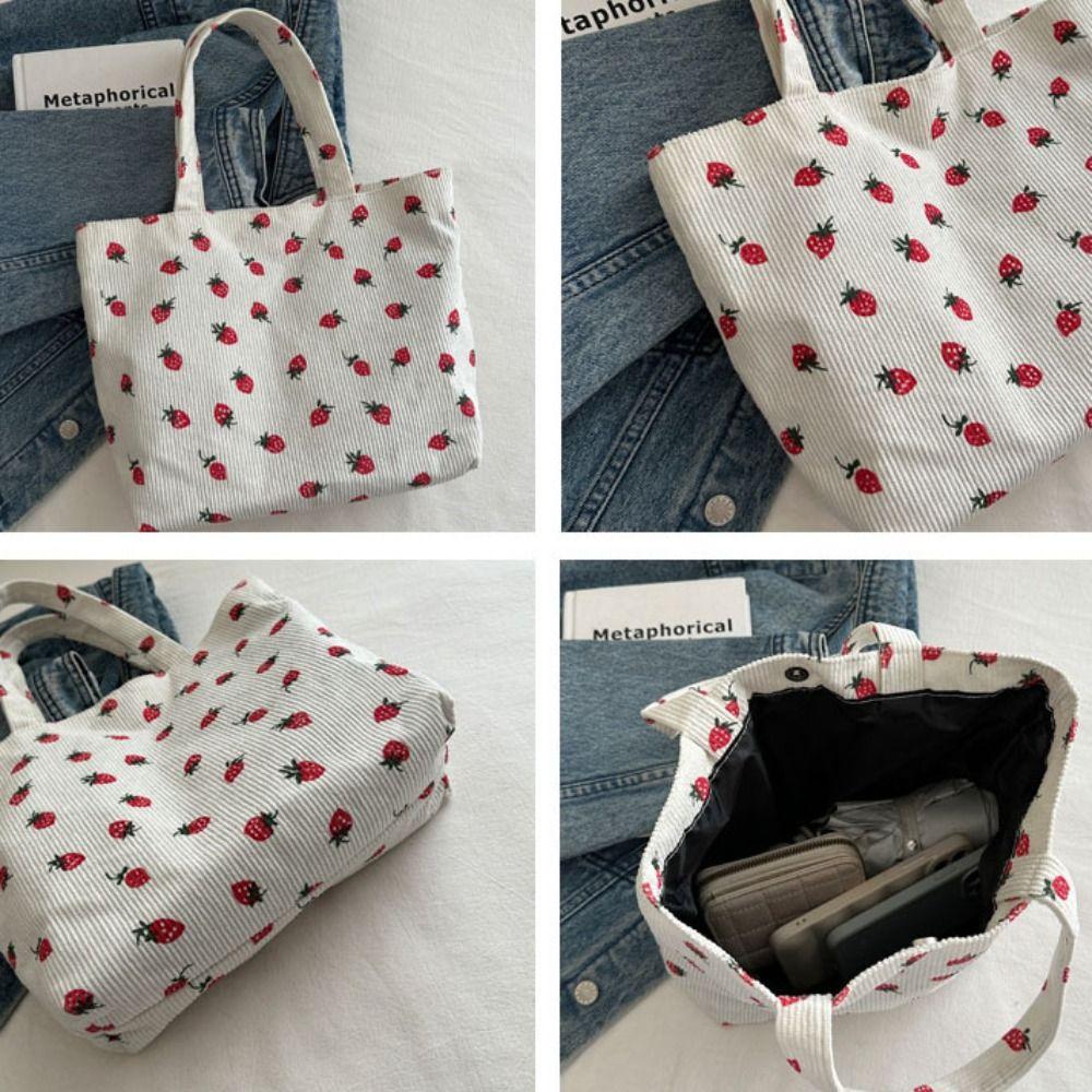 Printing Women Shoulder Bag Large Capacity Corduroy Handbag Casual Strawberry Tote Bag  Shopping
