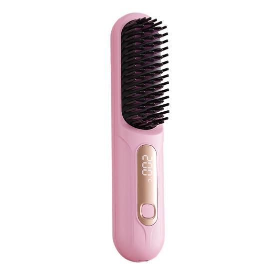 Cordless Hair Straightener Brush 3 Temperature Adjustable LED Display Mini Hair Straightening Comb USB Rechargeable Fast Heating Electric Hot Brush