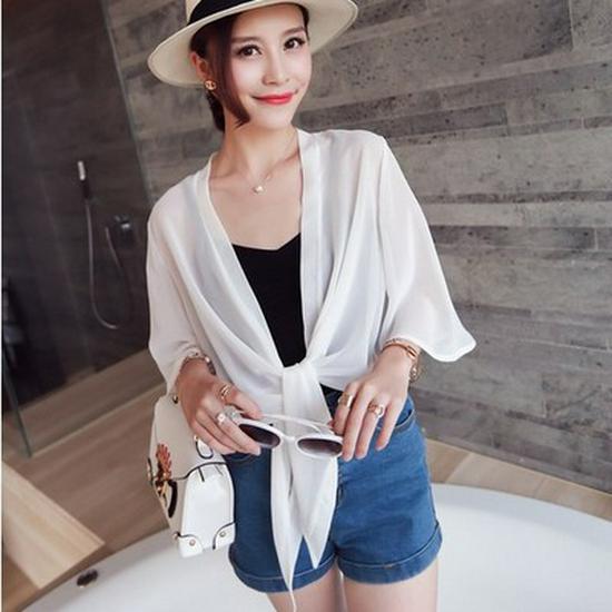 

Женская шифоновая накидка-жакет 2022 - Летний короткий кардиган без рукавов, ультратонкий, для пляжа, с защитой от УФ-лучей One Size белый