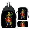Set Zaino 3 Pezzi Stampato One Piece Cartone Animato Pirata Blu Marinaio Zaino Scuola Elementare Grande Capacità Resistente all'Acqua Zaino per Bambini